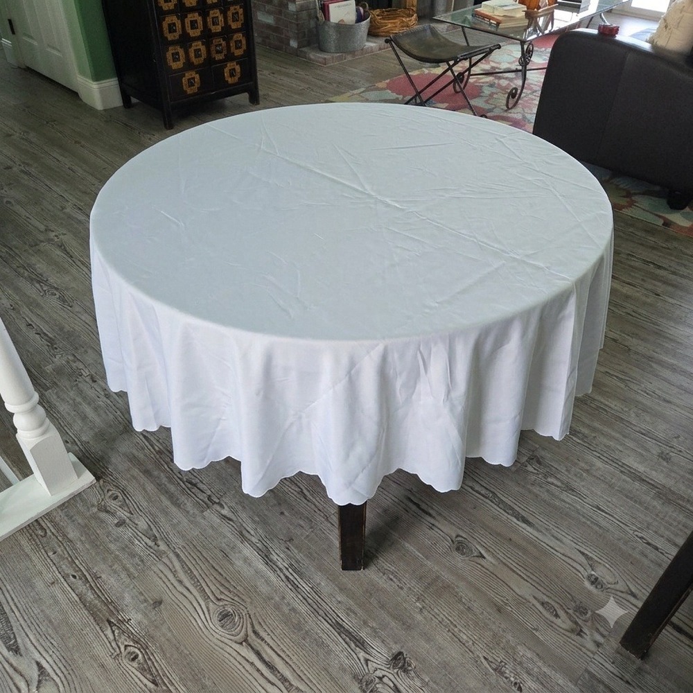 Surmente White 120" Round Tablecloth 100% Polyester Wedding Banquet Event UNUSED